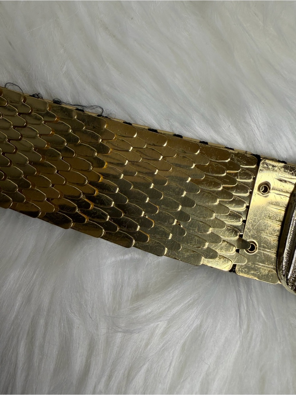 Vintage 80s Gold Metallic Scale Elastic Belt Rhinestone Buckle SIZE LARGE/X-LG - Picture 7 of 13